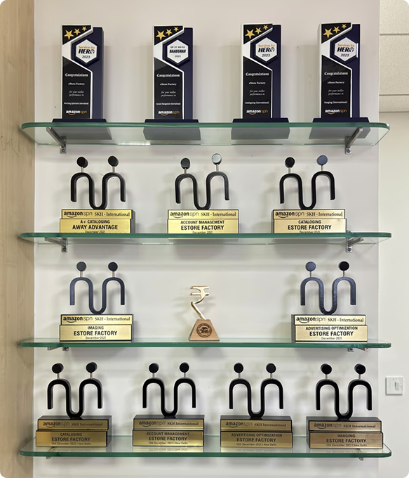 Launch My Store Amazon SPN awards and trophies on display